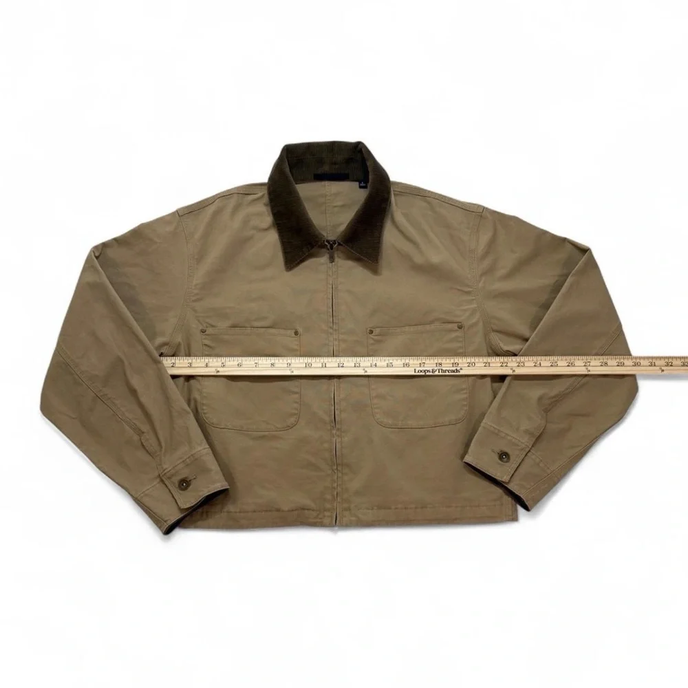 Women’s Uniqlo Zip-Up Short Jacket with Corduroy Collar Large Pockets Boxy Fit L - Picture 5 of 8